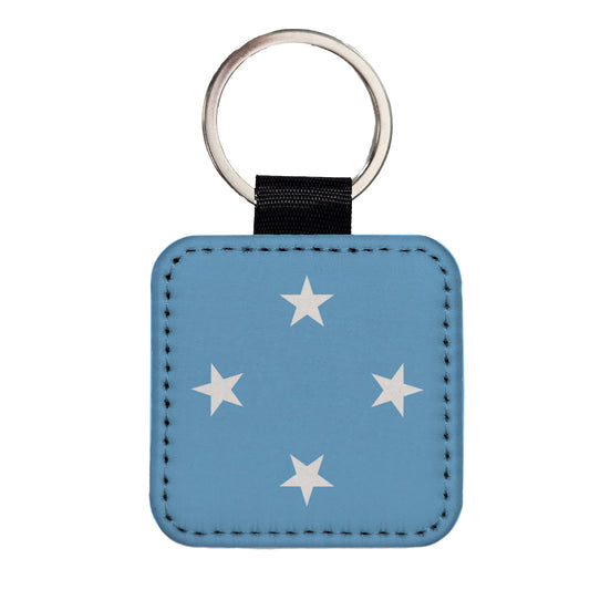 Micronesia Country Flag Square Faux Leather Keychain