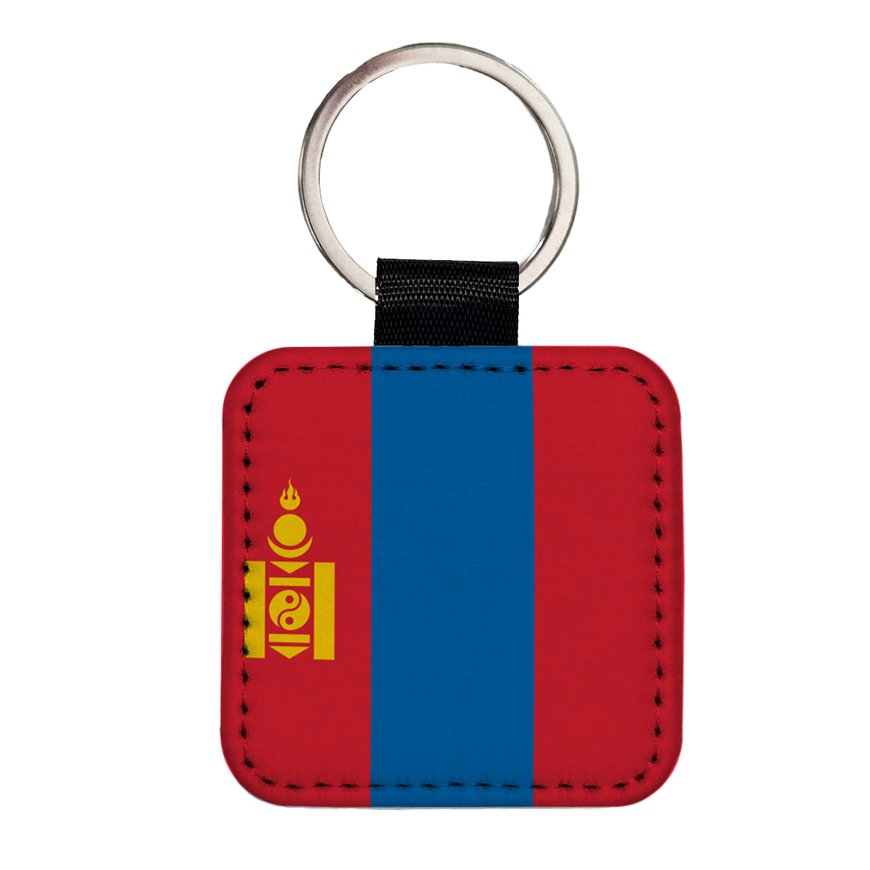 Mongolia Country Flag Square Faux Leather Keychain