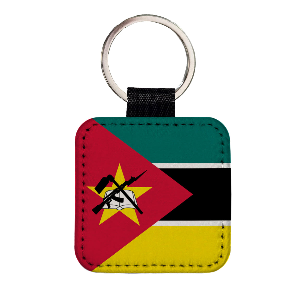 Mozambique Country Flag Square Faux Leather Keychain