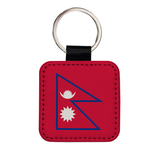 Nepal Country Flag Square Faux Leather Keychain
