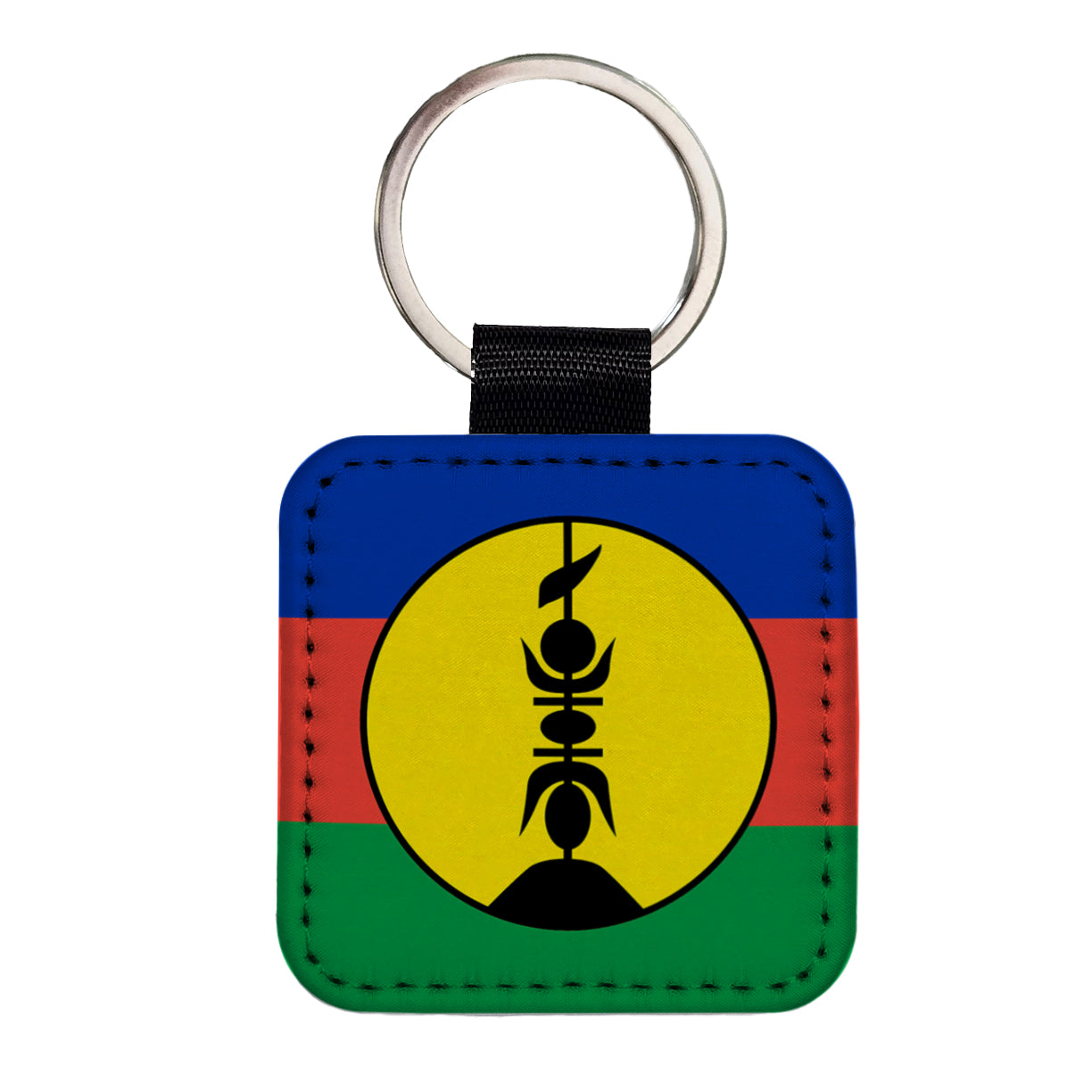New Caledonia Country Flag Square Faux Leather Keychain