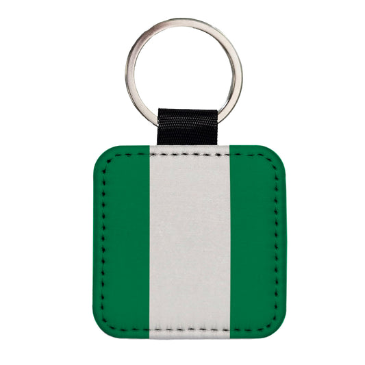Nigeria Country Flag Square Faux Leather Keychain