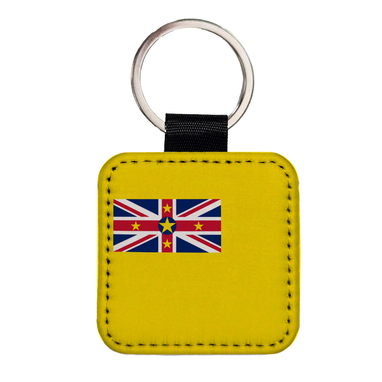 Niue Country Flag Square Faux Leather Keychain
