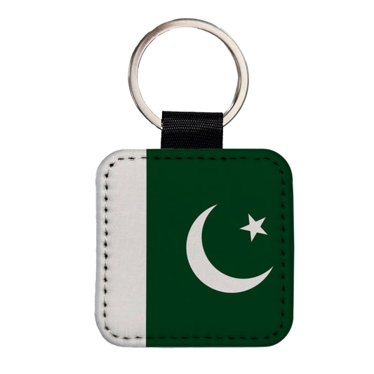 Pakistan Country Flag Square Faux Leather Keychain
