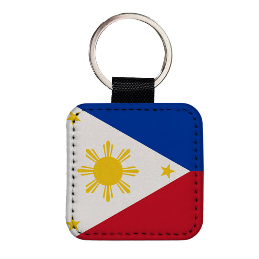 Philippines Country Flag Square Faux Leather Keychain