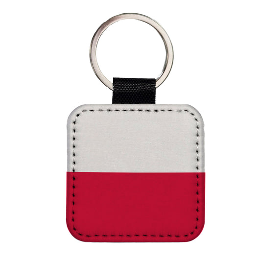 Poland Country Flag Square Faux Leather Keychain