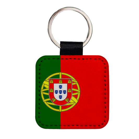 Portugal Country Flag Square Faux Leather Keychain