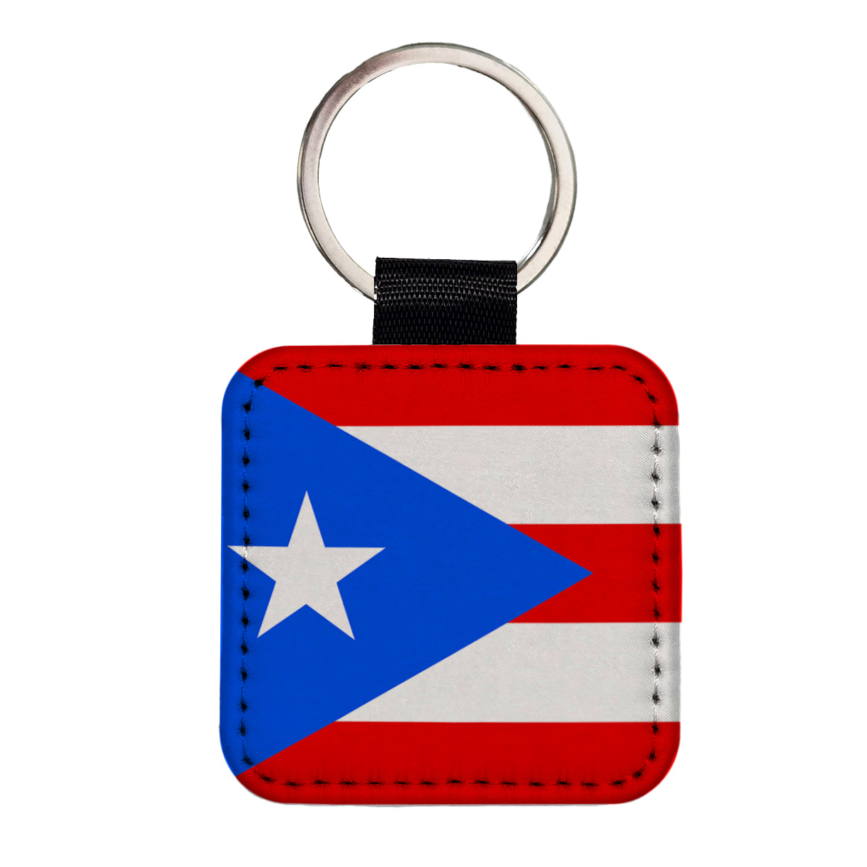 Puerto Rico Country Flag Square Faux Leather Keychain