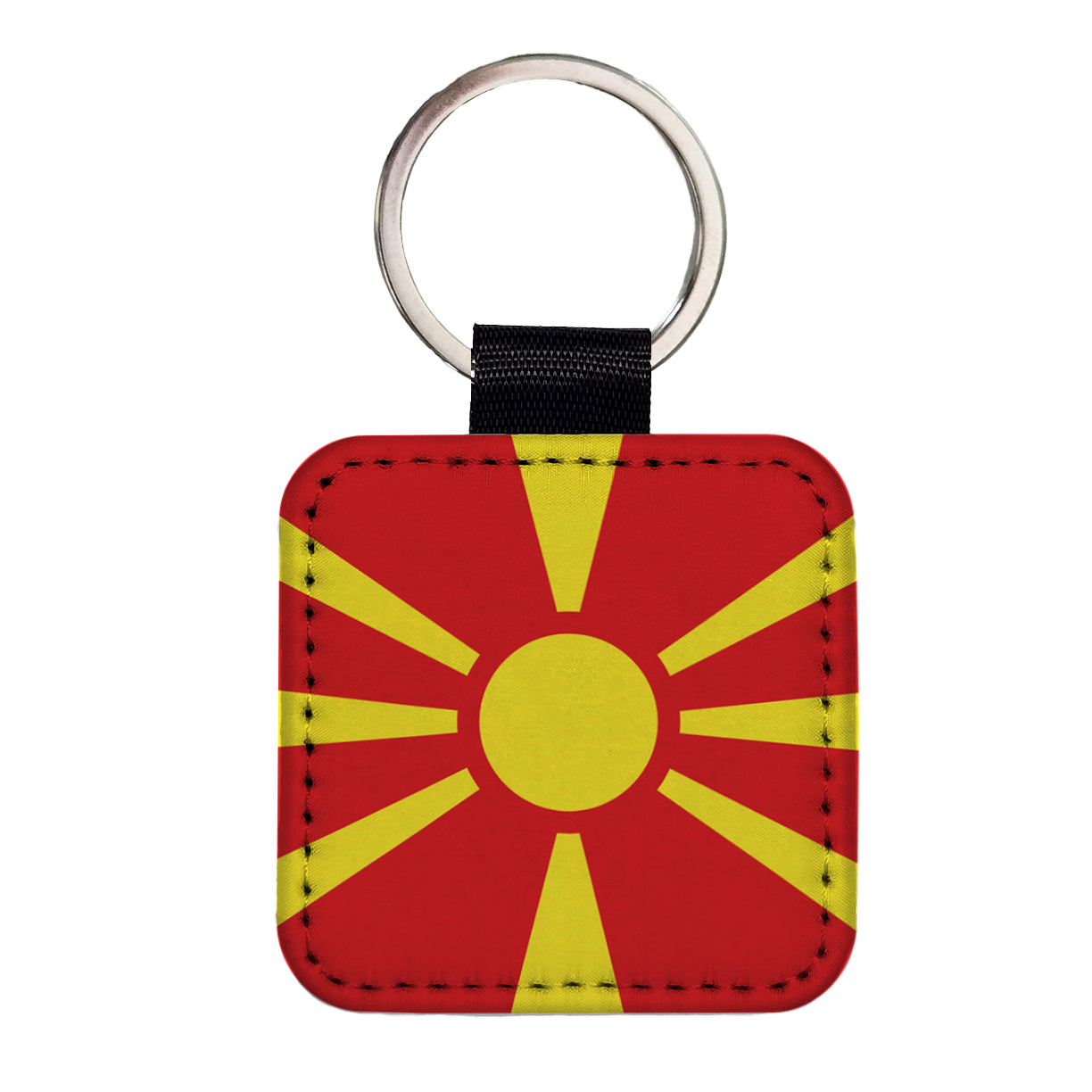 Republic of North Macedonia Country Flag Square Faux Leather Keychain