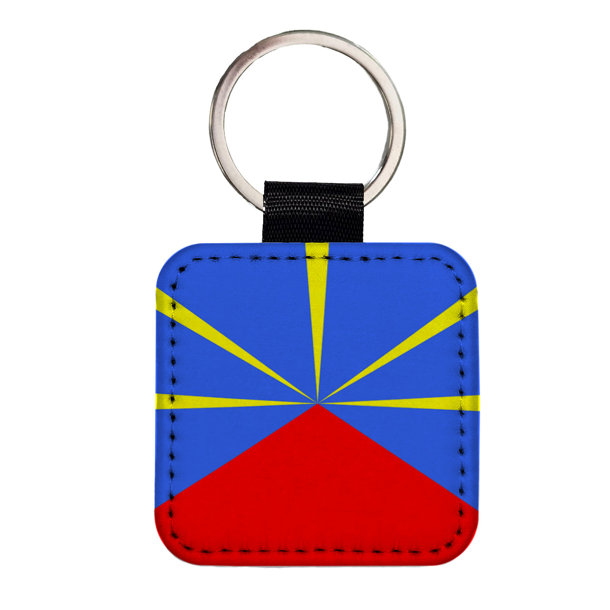 Réunion Country Flag Square Faux Leather Keychain