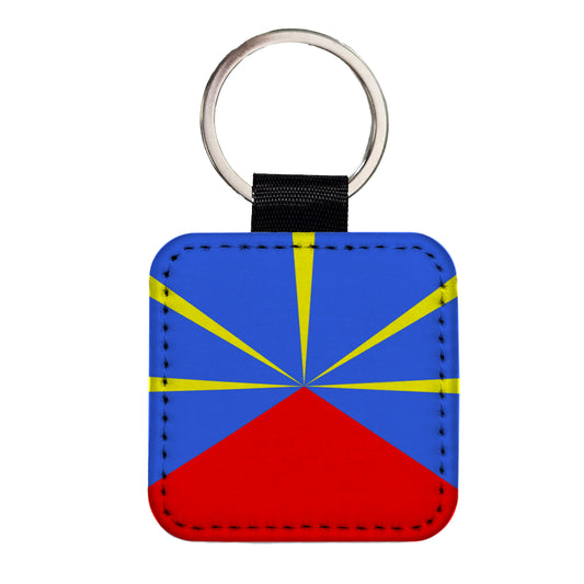 Réunion Country Flag Square Faux Leather Keychain