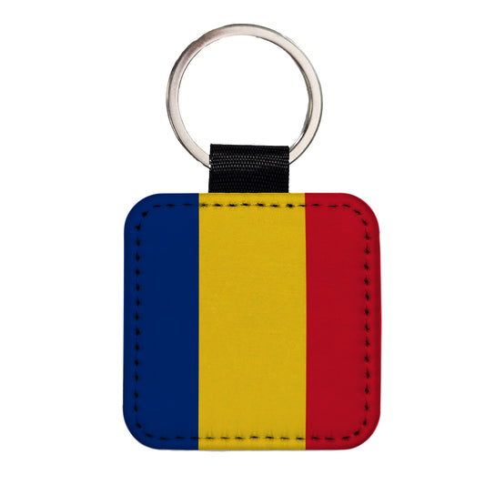 Romania Country Flag Square Faux Leather Keychain