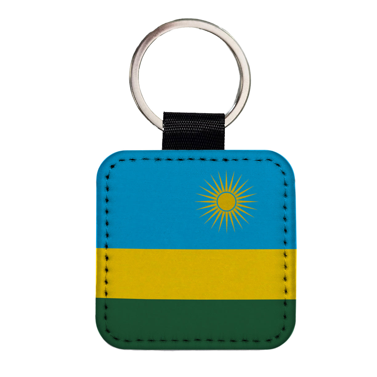 Rwanda Country Flag Square Faux Leather Keychain