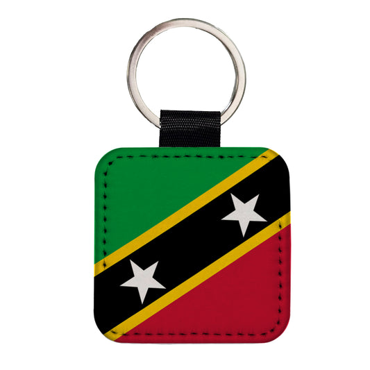 Saint Kitts and Nevis Country Flag Square Faux Leather Keychain