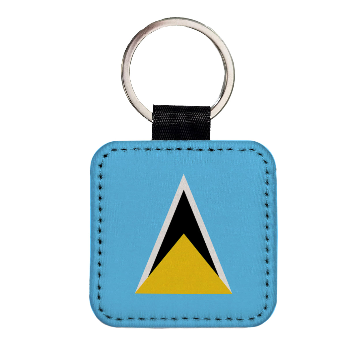 Saint Lucia Country Flag Square Faux Leather Keychain