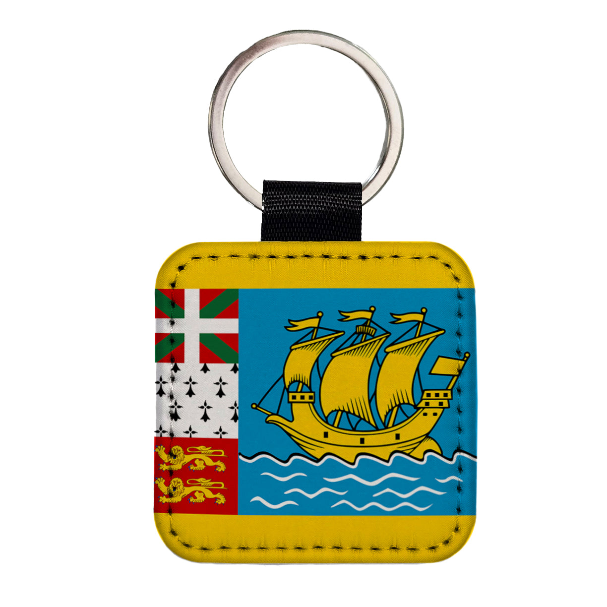 Saint Pierre and Miquelon Country Flag Square Faux Leather Keychain