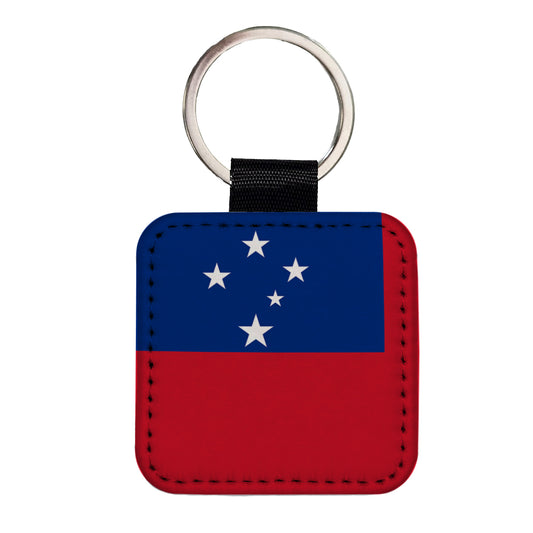 Samoa Country Flag Square Faux Leather Keychain