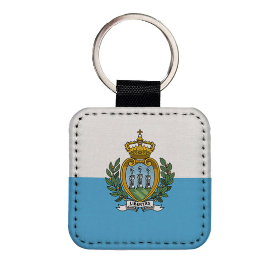 San Marino Country Flag Square Faux Leather Keychain