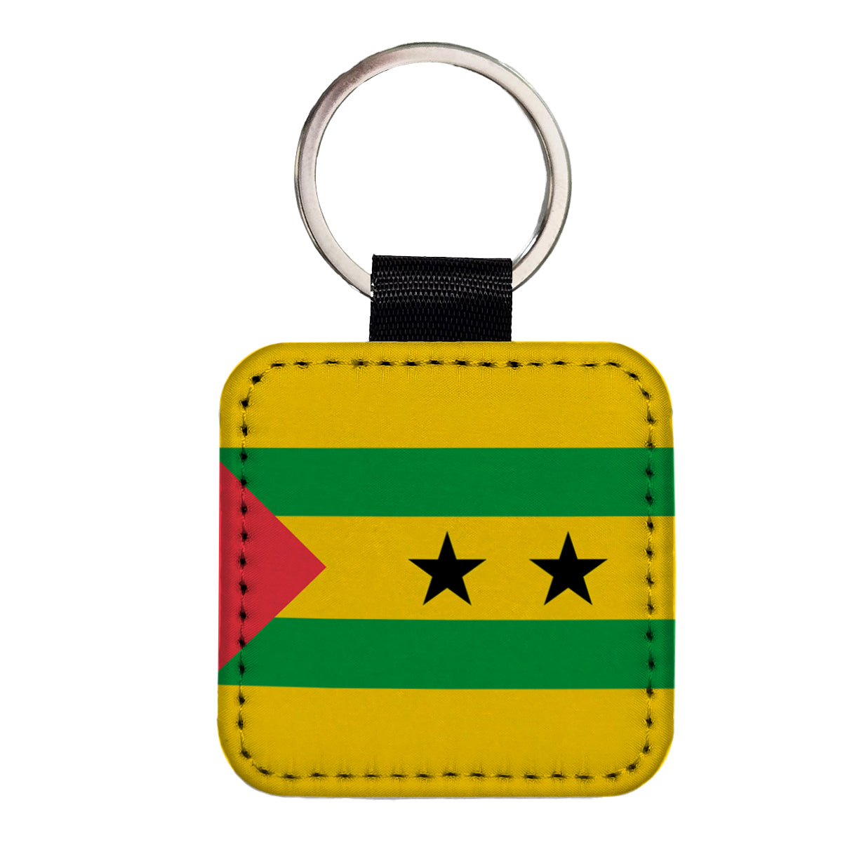 Sao Tome and Principe Country Flag Square Faux Leather Keychain