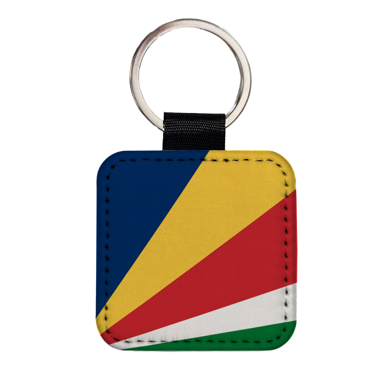 Seychelles Country Flag Square Faux Leather Keychain
