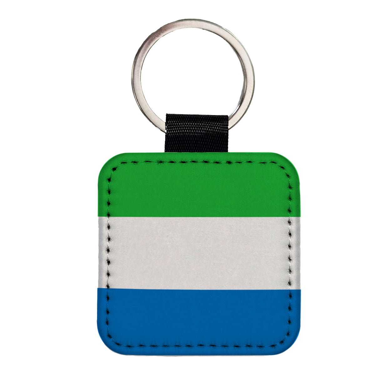 Sierra Leone Country Flag Square Faux Leather Keychain