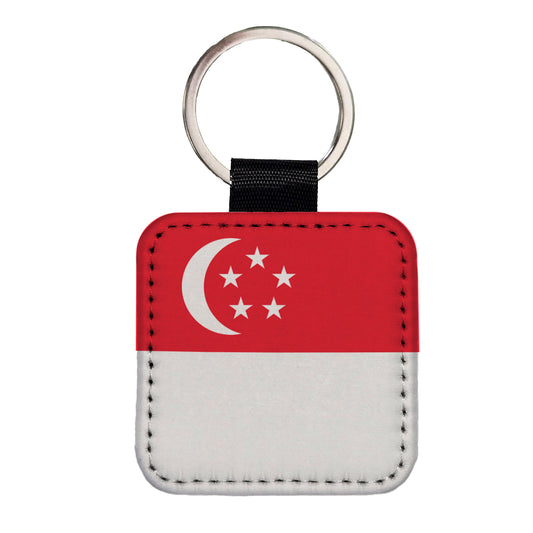 Singapore Country Flag Square Faux Leather Keychain