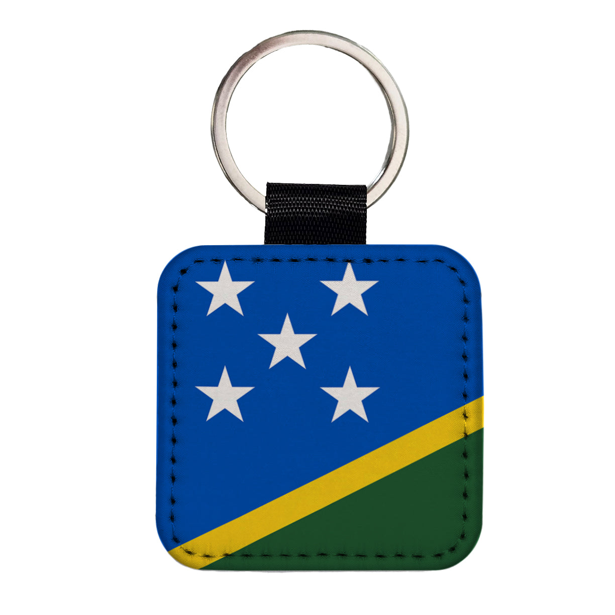 Solomon Islands Country Flag Square Faux Leather Keychain