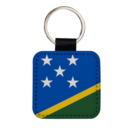 Solomon Islands Country Flag Square Faux Leather Keychain