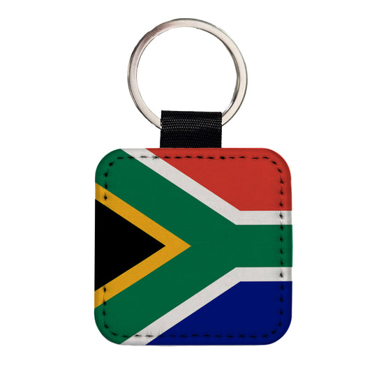 South Africa Country Flag Square Faux Leather Keychain