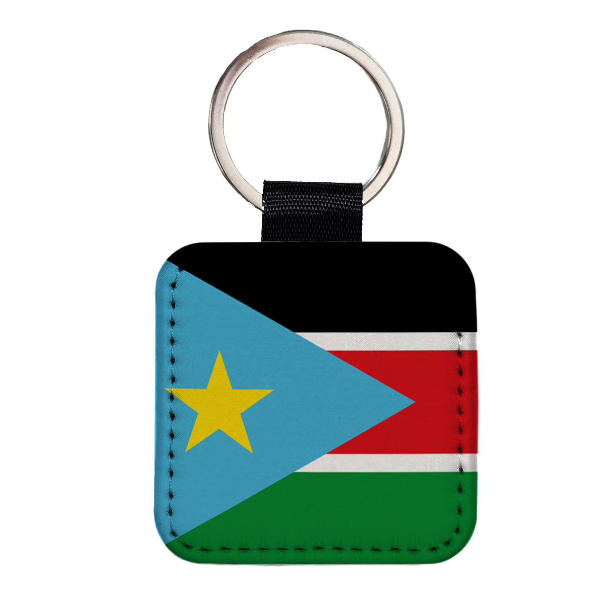 South Sudan Country Flag Square Faux Leather Keychain