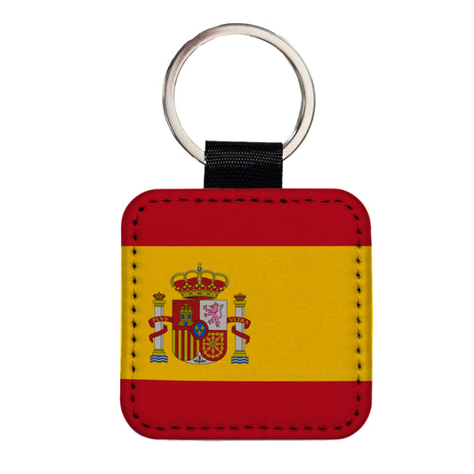 Spain Country Flag Square Faux Leather Keychain