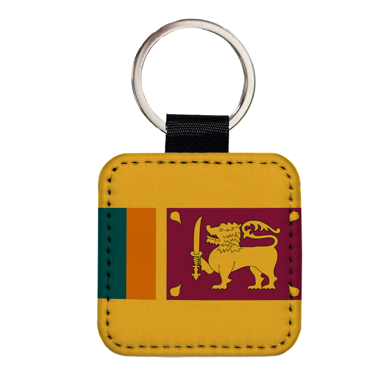 Sri Lanka Country Flag Square Faux Leather Keychain