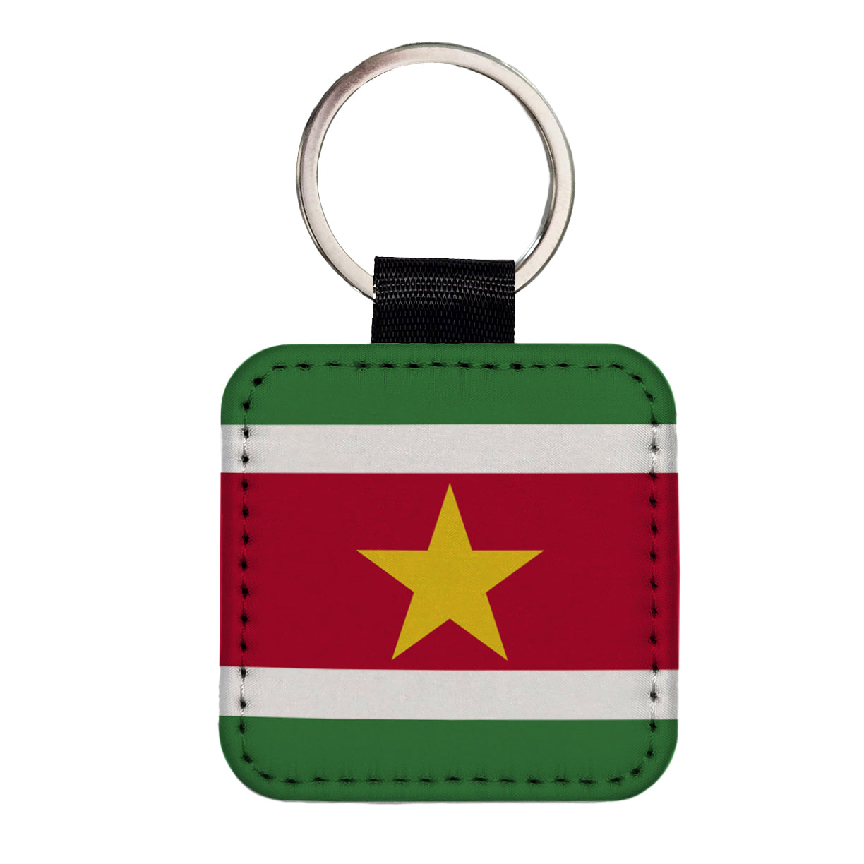 Suriname Country Flag Square Faux Leather Keychain