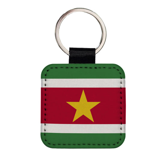 Suriname Country Flag Square Faux Leather Keychain