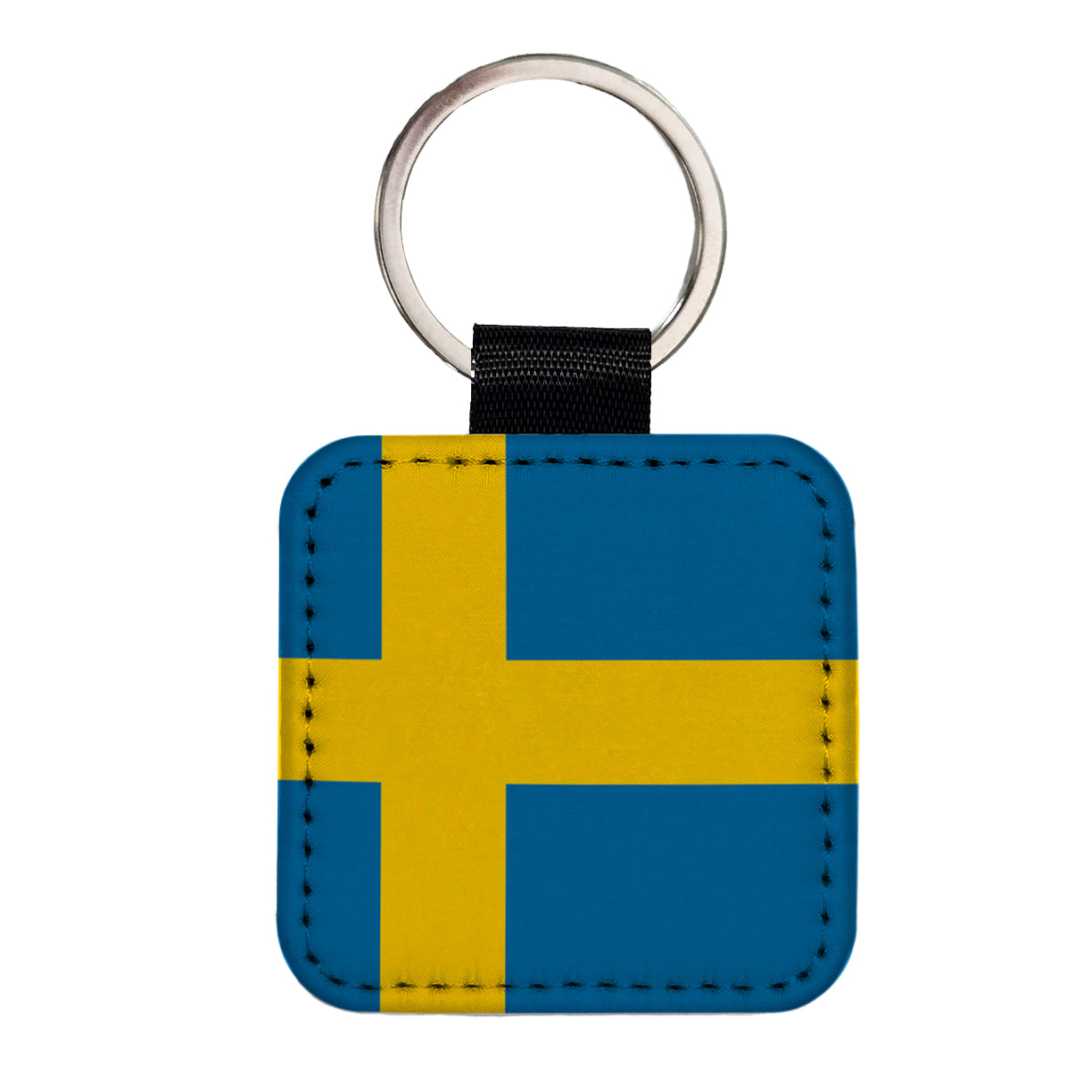 Sweden Country Flag Square Faux Leather Keychain