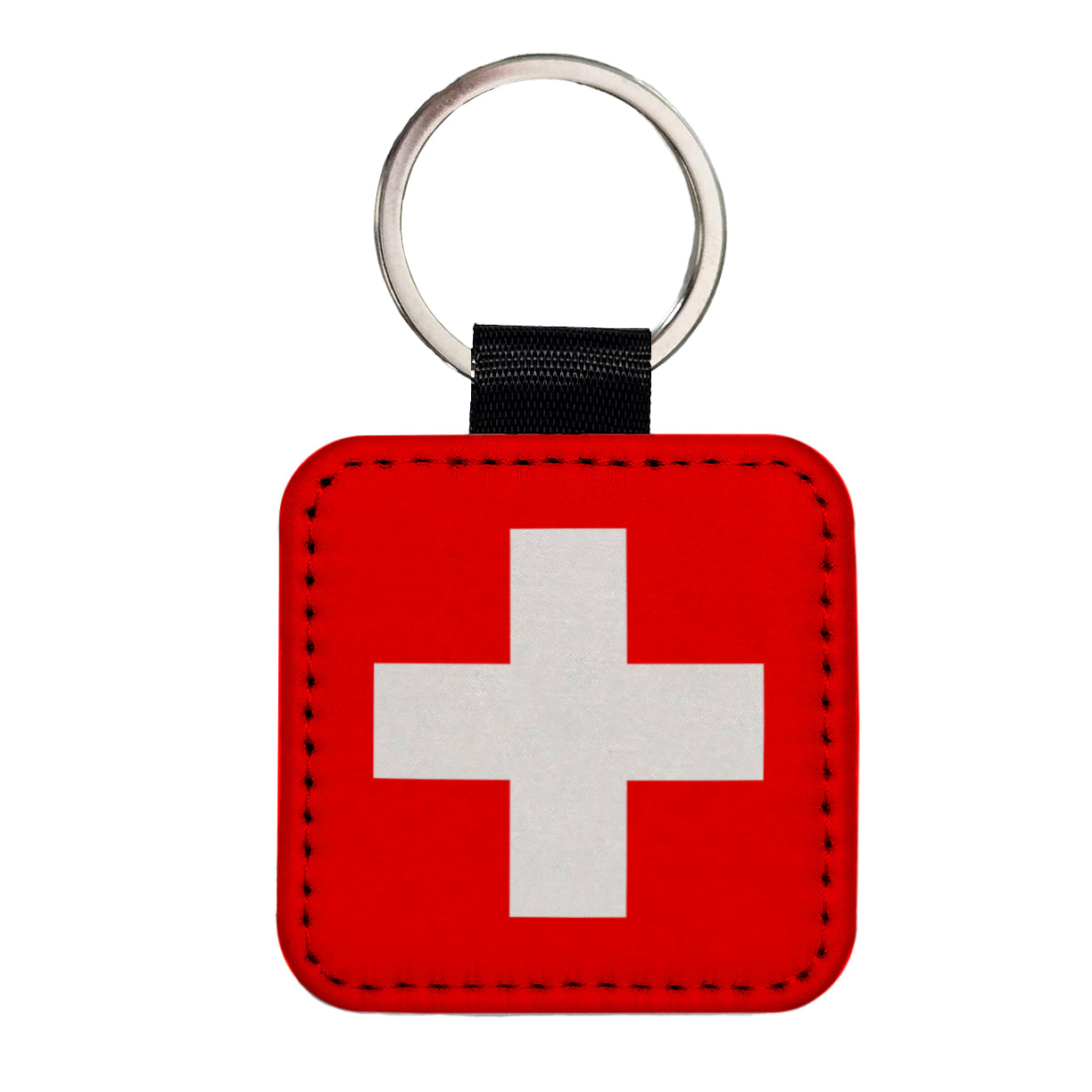 Switzerland Country Flag Square Faux Leather Keychain