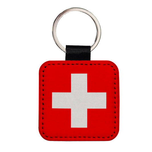 Switzerland Country Flag Square Faux Leather Keychain