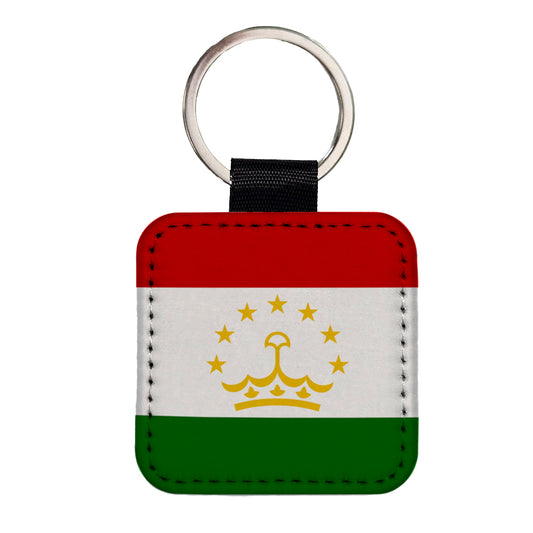 Tajikistan Country Flag Square Faux Leather Keychain