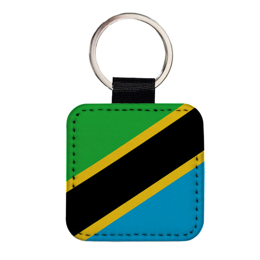 Tanzania, United Republic of Country Flag Square Faux Leather Keychain