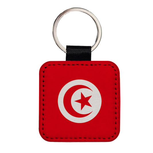 Tunisia Country Flag Square Faux Leather Keychain