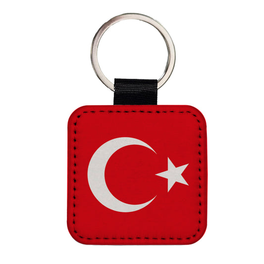 Turkey Country Flag Square Faux Leather Keychain