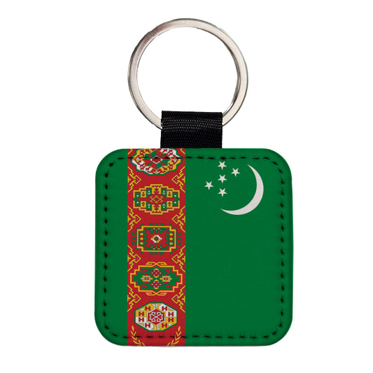Turkmenistan Country Flag Square Faux Leather Keychain