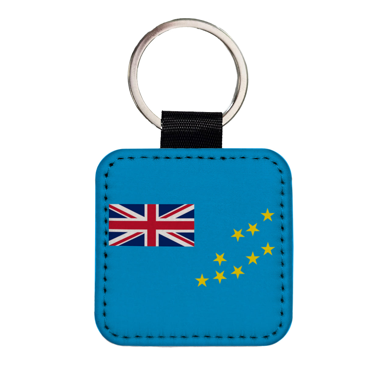 Tuvalu Country Flag Square Faux Leather Keychain