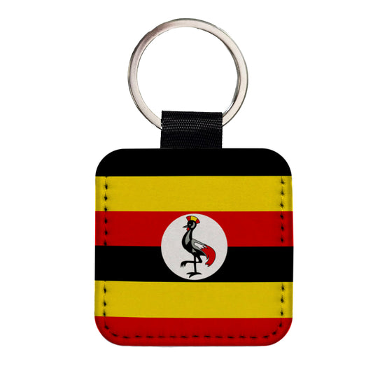 Uganda Country Flag Square Faux Leather Keychain