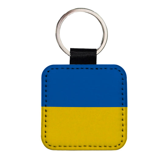 Ukraine Country Flag Square Faux Leather Keychain