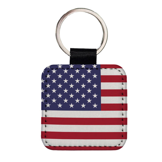 United States of America Country Flag Square Faux Leather Keychain
