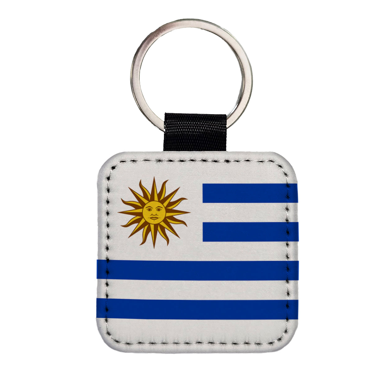 Uruguay Country Flag Square Faux Leather Keychain