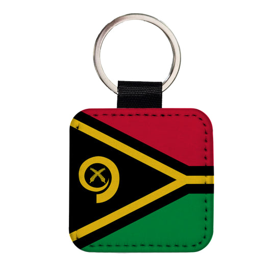 Vanuatu Country Flag Square Faux Leather Keychain