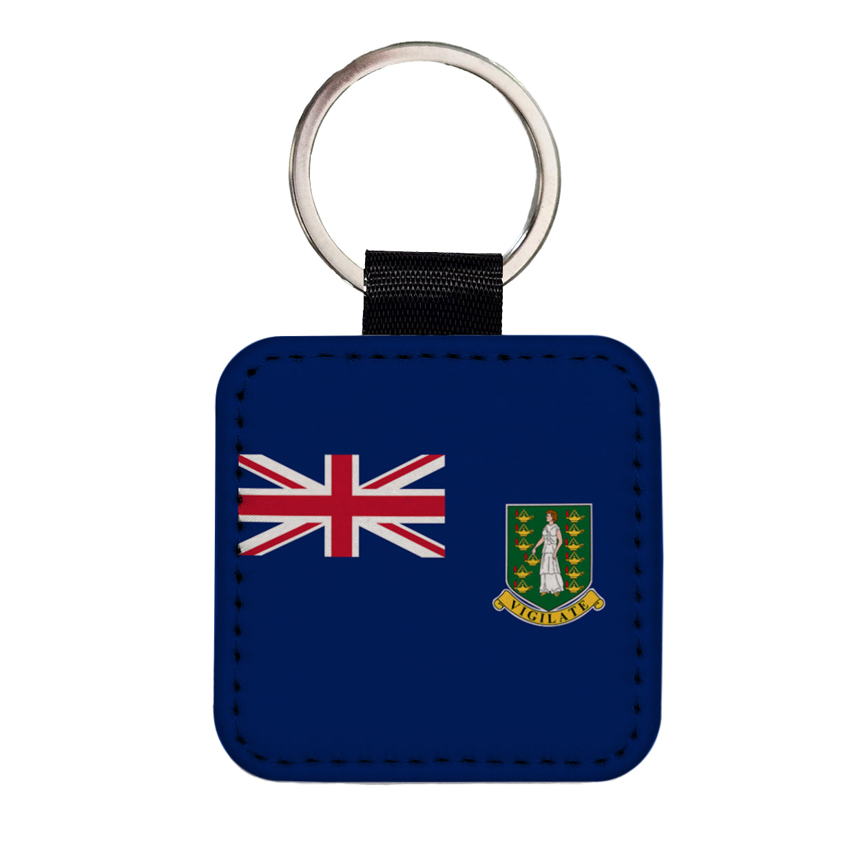 Virgin Islands (British) Country Flag Square Faux Leather Keychain