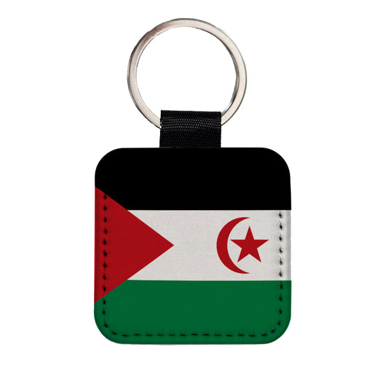 Western Sahara Country Flag Square Faux Leather Keychain